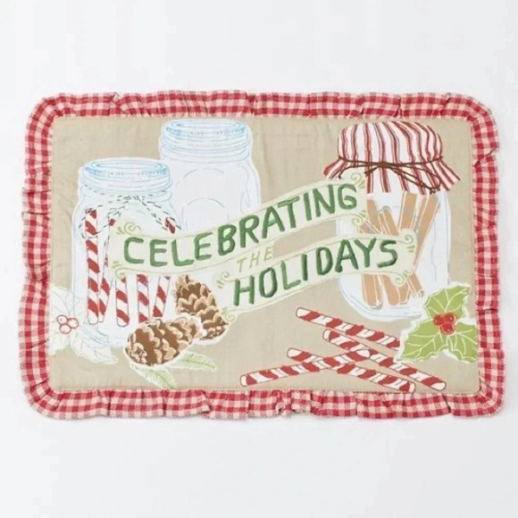 St. Nicholas Square Kohl’s Holiday Christmas Mason Jar Plaid Place Mat Decor - Picture 2 of 7